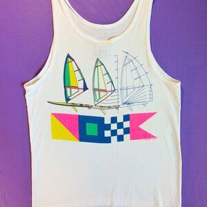 Vintage 80s 1989 Newport Blue Boat Sleeveless Shirt Tank Top Nautical Sailing